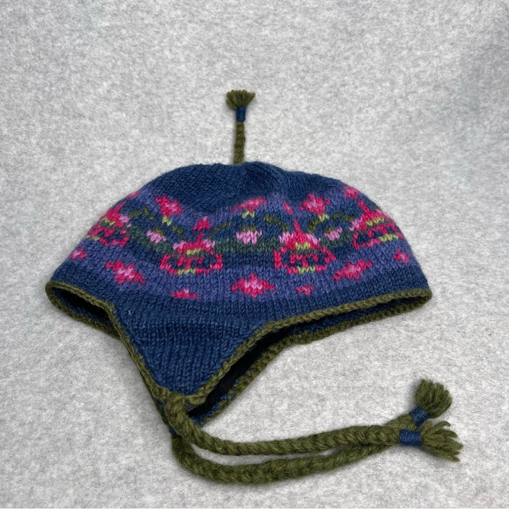 Lost Horizons 100% Wool Beanie Ear Flap Hat Fair Trade Nepal Artisan Hand Knit - Picture 2 of 11